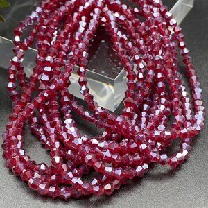 4mm Bicone Dark Red Electroplate Glass Pearl Luster Faceted Bead Strand